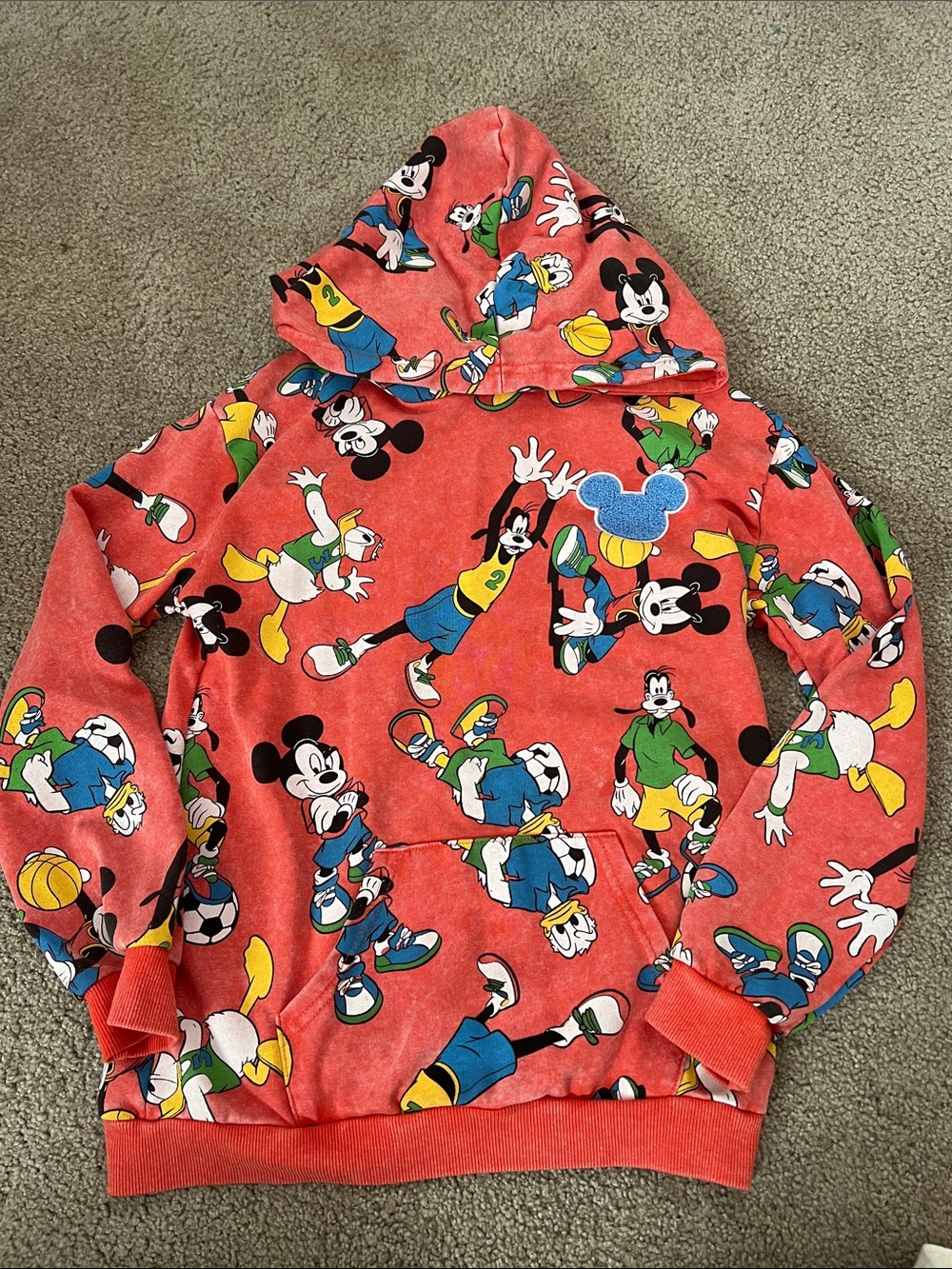 Disney Mickey Mouse Coral Red Kids Hoodie with Character Print